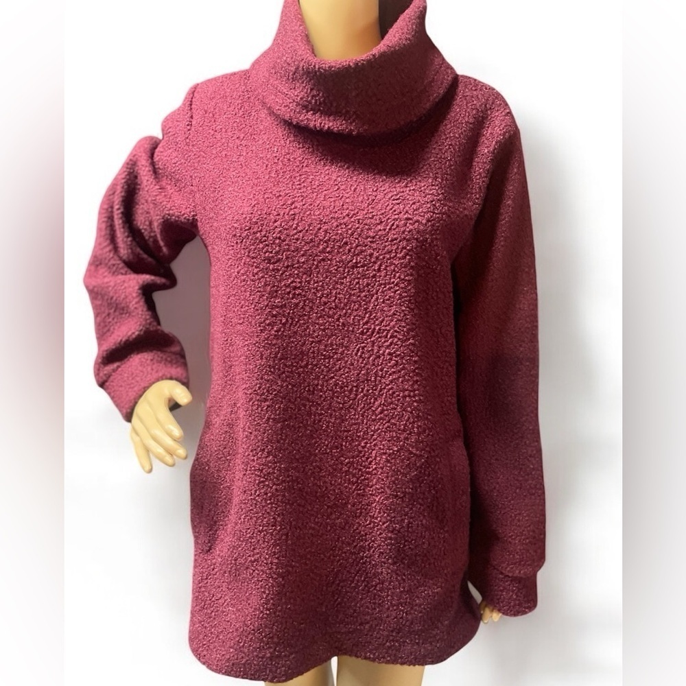 Lands End cowl neck, maroon, long sleeve tunic, size M